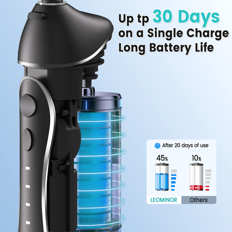 Leominor Water Flosser Pick for Teeth, 300ML Portable Oral Irrigator Upgraded Tank Removable,IPX7 Waterproof, Rechargeable Travel Teeth Cleaner, Professional Electric Flossing Machine (Black) Black