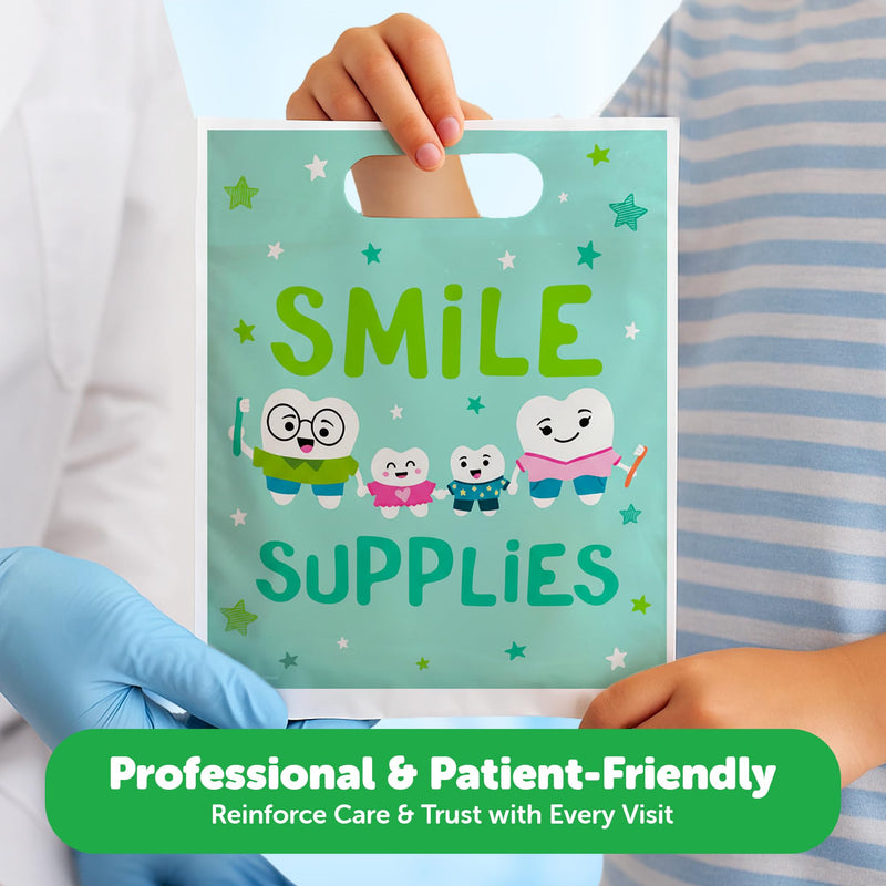 Soft Claws 100 Pcs Dental Goodie Bags – “Sunshine Smile” Design, 9 x 7.5 Inch Plastic Dental Bags with Handles, Patient Care Bags for Dentist Office, Made in USA - BeesActive Australia