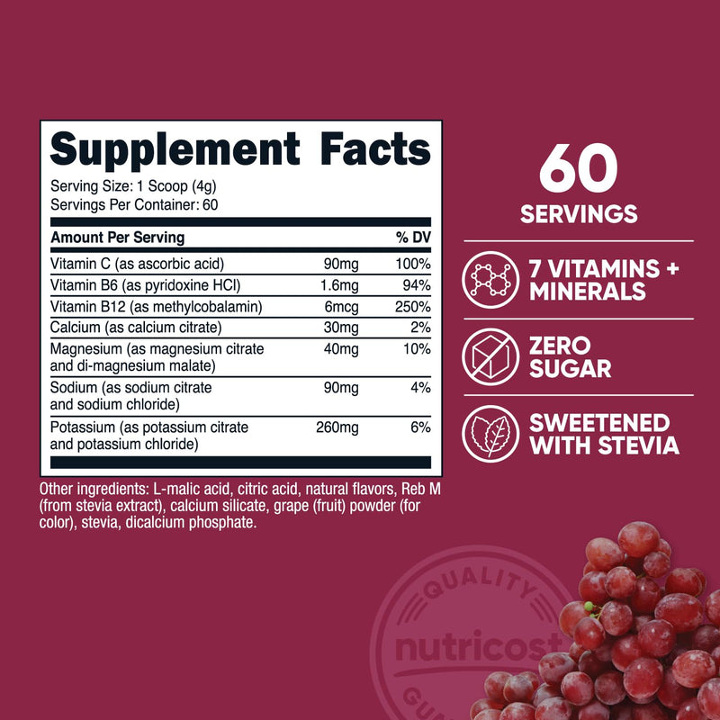 Nutricost Electrolyte Complex Powder (Grape) 60 Servings | Hydration Supplement Drink Mix with Vitamins and Minerals Grape 8.4 Ounce (Pack of 1)