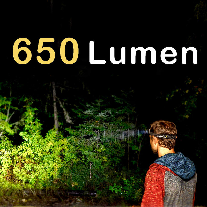 Everbeam H6 Pro LED Head Torch Headlamp, Motion Sensor Control, 650 Lumen Bright 20 Hours Runtime 1200mAh Battery Powered USB Rechargeable Headlight (2 Pack) 2 Pack