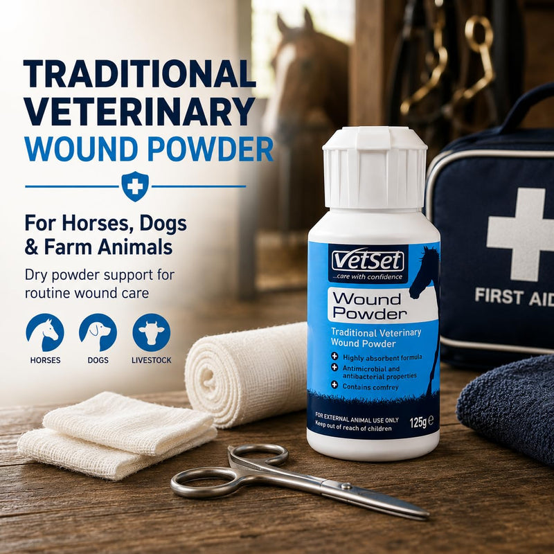 Wound Powder 125g | Traditional Veterinary Wound Powder for Horses, Dogs & Farm Animals | Highly Absorbent Formula with Antimicrobial & Antibacterial Properties (White) White Powder 125g