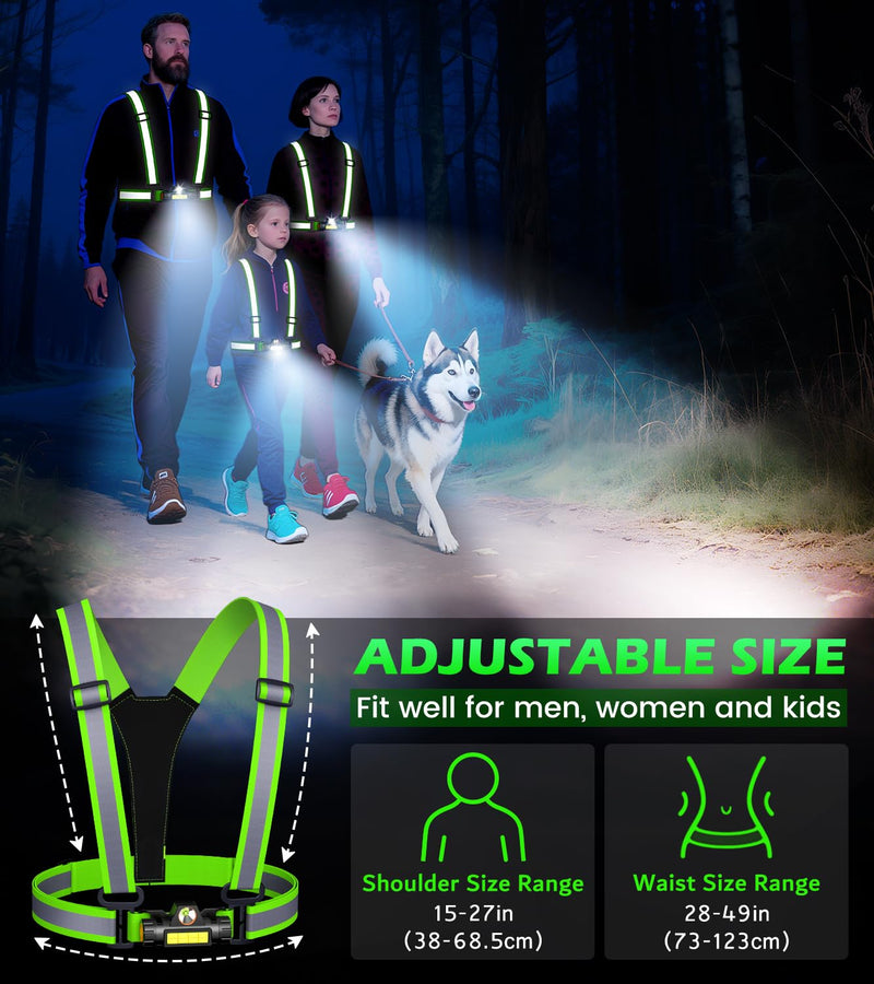 Running Lights for Runners,90°Adjustable LED Reflective Vest Running Gear,Rechargeable Chest Light Up Running Vest Night Walking Safety Gear for Night Walking/Cycling/Jogging Green - BeesActive Australia