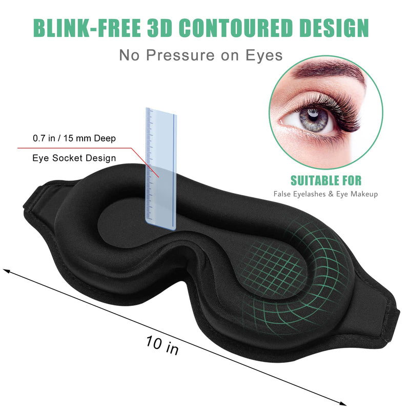 BeeVines 2 Pack 3D Contoured Sleep Mask Sleeping Eye Masks for Lash Extensions, Night Molded Mask with Adjustable Strap, 100% Block Light Eye Shade Cover for Traveling Yoga Nap 01 Pink & Black (2 Packs)