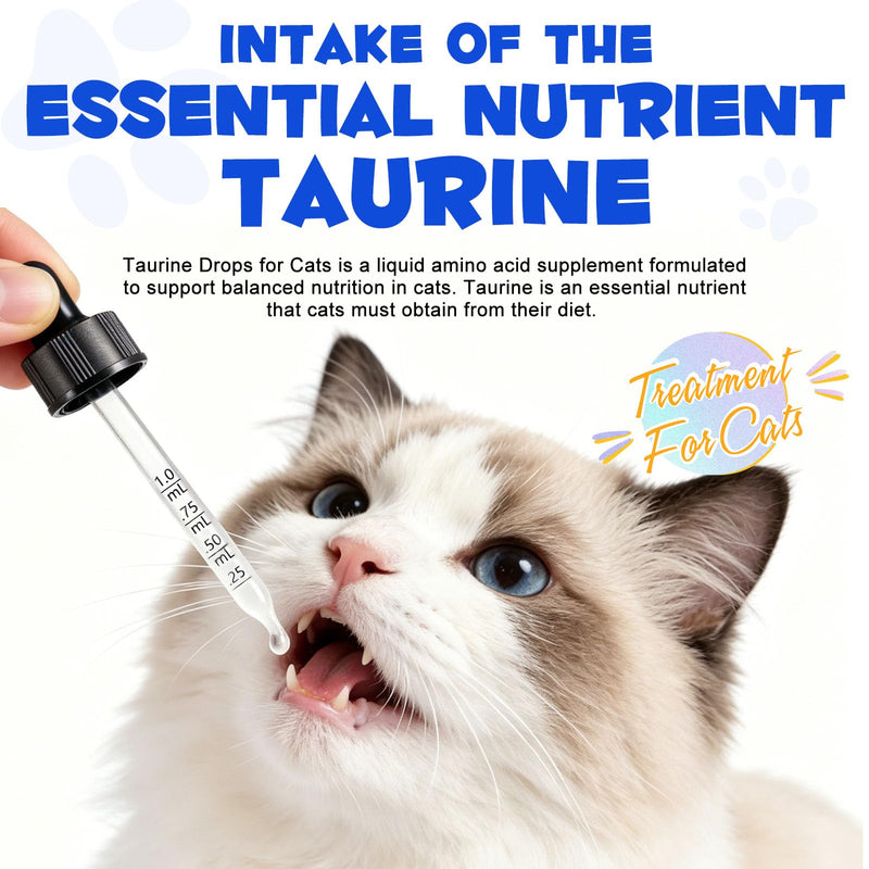 Taurine for Cats, Taurine Supplement for Cats Liquid Drops 60ml, Natural Amino Acid Cat Supplements - Heart, Vision Health, Muscle & Activity Support for All Ages