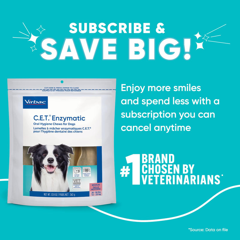 Virbac C.E.T.® Enzymatic Oral Hygiene Chews for Dogs, Medium - Plaque & Tartar Control - Single Layer Beefhide with Exclusive Dual-Enzyme System & Tasty Chicken Flavor - Easy to Give Dog Dental Chew 12.8 Ounce (Pack of 1) Medium 26-50lbs