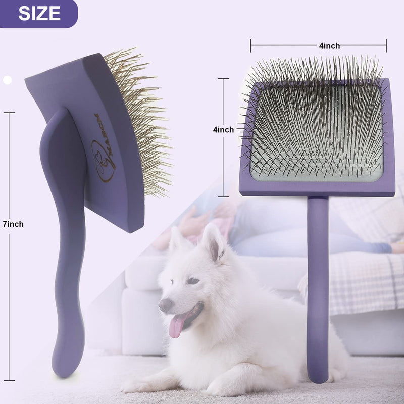 Slicker Brush for Dogs & Pet Comb Value Kit,Large Dog Slicker Brush for Goldendoodles Poodles Doodle with Ergonomic Solid Wooden Handle Best Extra Long Pin Dog Grooming Brush Haired Dogs (purple) purple - BeesActive Australia