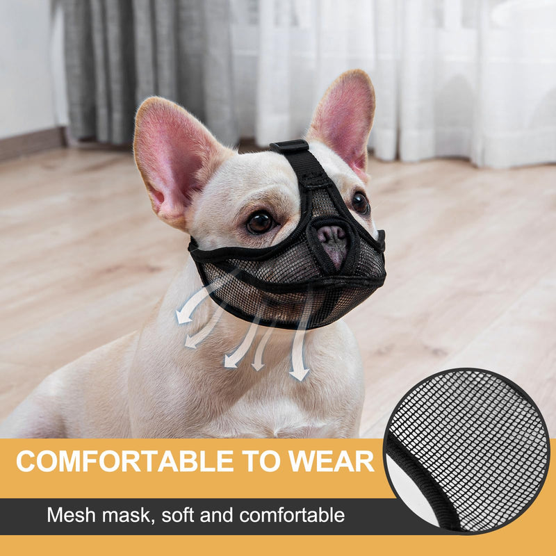 ILEPARK French Bulldog Muzzle, Won't Cover Forehead Dog Muzzle for Short Snout Dog, Adjustable Breathing Mesh, Anti Biting Chewing Barking (L, Black) L Black - BeesActive Australia
