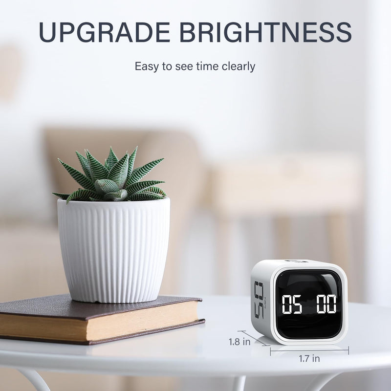 Rotating Pomodoro Timer 5, 25, 10 50 Minutes Preset, Desk Productivity Flip Timer, Cube Countdown Stopwatch for ADHD, Vibration/High/Low Volume, for Work, Study, Back to School, Kitchen, 2 White 2 Pack White