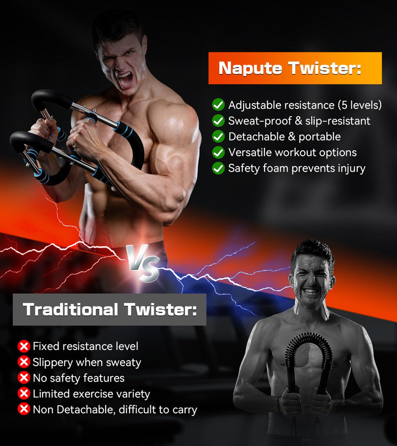 Twister Arm Trainer, 40-120lb Adjustable Resistance Forearm Power Exercise Bar, Chest Workout Equipment, Portable Detachable Chest Exerciser for Men&Women Blue