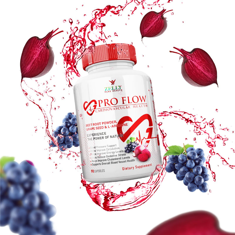 Pro Flow Circulation Support Supplement – 90 Beet Root Capsules with Grape Seed Extract, L-Arginine, Vitamins B12, beet root extract capsules, Blood Circulation Supplement - 90 Capsules