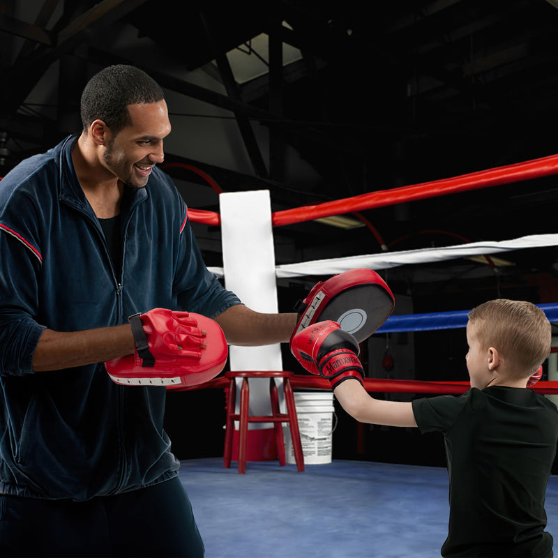 3-in-1 Boxing Gloves and Punching Mitts Set for Kids, Sports Boxing Gloves Boxing Pads with Hand Wraps, Kids Boxing Equipment Set for MMA, Karate, Muay Thai, Taekwondo Red 6oz