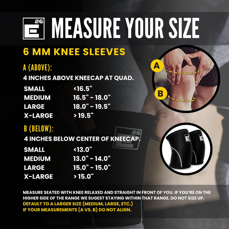 Element 26 Knee Sleeves for Weightlifting (Sold as a Pair) - 6mm Premium Neoprene for Compression, Mobility, and Warmth - Compression Sleeve for Functional Fitness, Squats, Deadlifts (Medium, Black) Medium Black and White