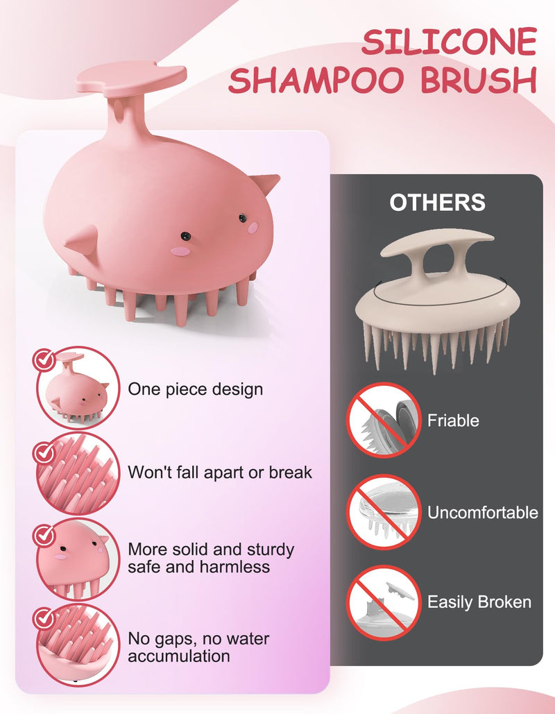 Scalp Massager Hair Growth Shampoo Brush, Silicone Scalp Scrubber Shower Scalp Brush for Hair, Head Massager Scalp Exfoliator for Dandruff Removal, Wet Dry Scalp Massage Tool for Hair Care, Pink