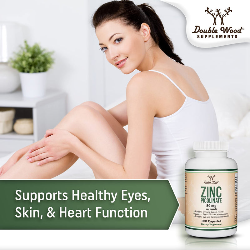 Zinc Picolinate 50mg, 300 Capsules (Immune Support) Non-GMO, Gluten Free (300 Day Supply) by Double Wood Supplements - BeesActive Australia