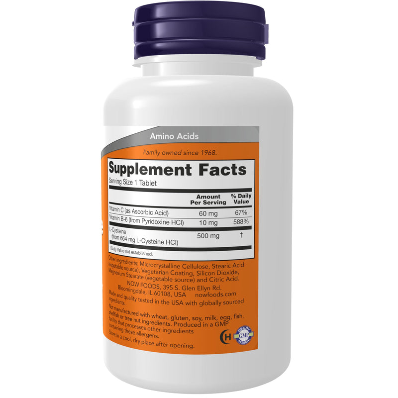 NOW Supplements, L-Cysteine 500 mg with Vitamins B-6 and C, Structural Support*, 100 Tablets (Pack of 2) 100 Count (Pack of 2)