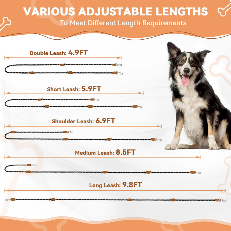 Hands Free Dog Leash, Heavy Duty Waist Leash for Dog Walking Running, Durable 9.8FT Multi-Function Dog Lead No Pull for Medium Large Dogs, Professional Tangle Free Reflective Control Lead Reflective-Black - BeesActive Australia