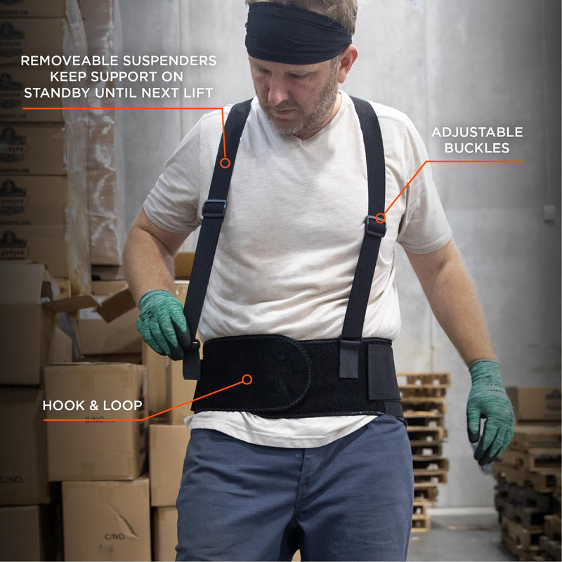 Ergodyne ProFlex 1625 Back Support Brace, Stays and Rubber Webbing for Snug Fit, Removeable Straps, Adjustable Black 2X-Large