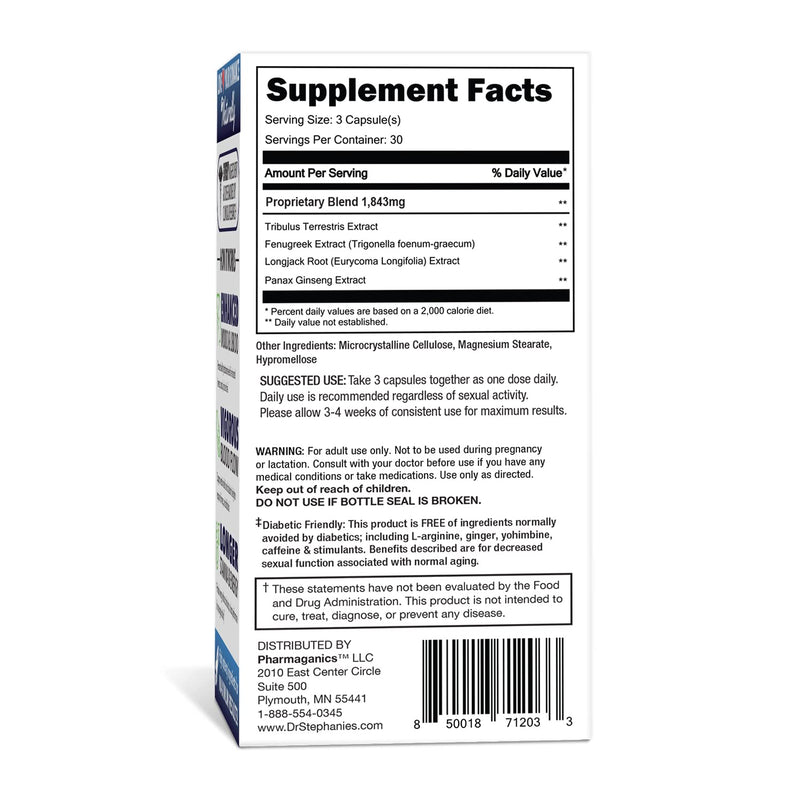 Dr. Stephanie's Men's Romance - Energy & Endurance Natural Supplement - with Tribulus Terrestris, Fenugreek, & Longjack Root 90 Count (Pack of 1) - BeesActive Australia