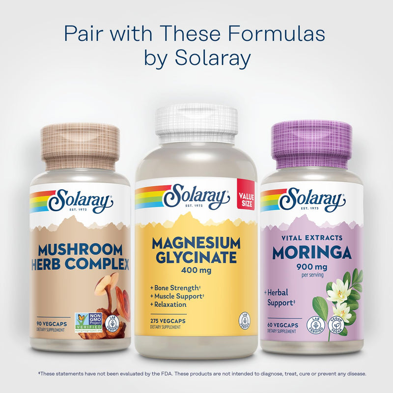 SOLARAY Moringa Capsules 900 mg - Moringa Supplement with 135 mg Saponins - Herbal Support w/Naturally Occurring Vitamins, Minerals, Amino Acids, Vegan, 60-Day Guarantee, 30 Serv, 60 VegCaps