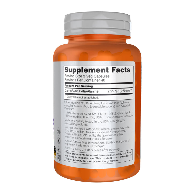 NOW Foods Sports Nutrition, Beta-Alanine 750 mg, Delays Muscle Fatigue*, Endurance*, 120 Veg Capsules,(Pack of 2) 120 Count (Pack of 2)