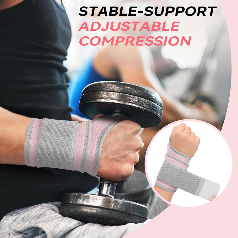 Carpal Tunnel Wrist Brace for Right Left Hand 2 Pack, Wrist Support Wraps for Women Men, Adjustable Wrist Brace for Tendonitis, Arthritis, Weightlifting, Sports, Day Night Support, Pink Pink, Wrist Support Brace, 2 Pack(Left and Right Hands)