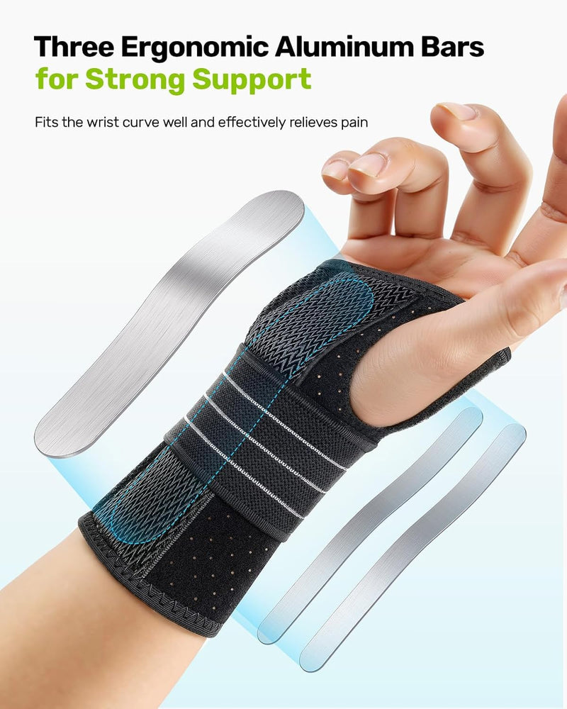 2 Pack Carpal Tunnel Wrist Braces, Adjustable Night Wrist Support with 3 Metal Splints, Hand Stabilizer for Men Women No Pressure on Thumb, Right and Left Hand (Gray, M) Gray
