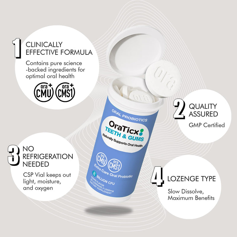 Teeth & Gums Dental Probiotic, Naturally Supports Oral Health and Immunity, Oral Probiotics Supplement 8 Billion CFU, Grape Flavor 30 Lozenges 1-PK - BeesActive Australia