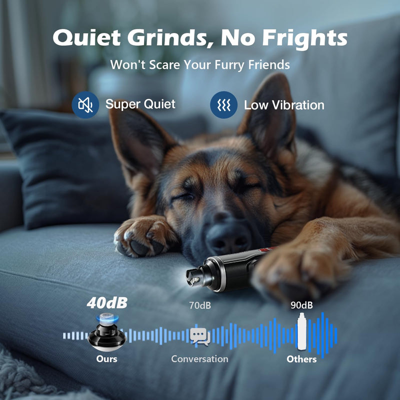Dog Nail Grinder, Quiet Dog Nail Clippers with LED Light for Large Dogs, USB Rechargeable Electric Dog Nail Trimmer 5-Speed Paws Grooming & Smoothing for Large Medium Small Dogs Cats Pet - BeesActive Australia