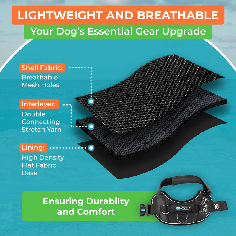 Joyride Harness Summer Mesh Vest – 2.0 No Pull Dog Harness - Adjustable, Breathable Vest - Custom Name Tag Included - Perfect for Small, Medium & Large Dogs Black - BeesActive Australia