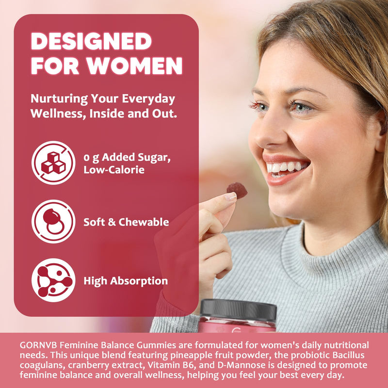 Premium Feminine Balance Gummies for Women with Cranberry Pineapple Powder | Support pH Balance & Vaginal Probiotics Health Gummies with D-Mannose , Sugar Free, Gluten Free, Vegan 60 Count (Pack of 1)