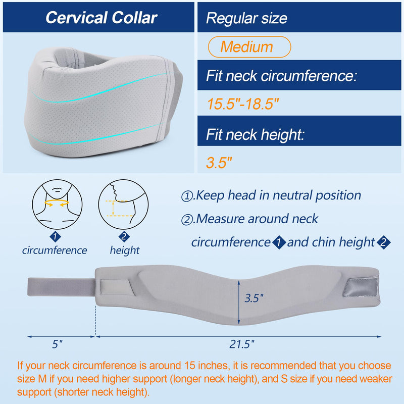 Neck Brace for Neck Pain and Support, Soft Neck Support Relieves Pain & Pressure in Spine for Women & Men, Wrap Align Stabilize Vertebrae Foam Cervical Collar for Sleeping (Grey, M, 3.5" Depth Collar) Grey M, 3.5" Middle Height - BeesActive Australia