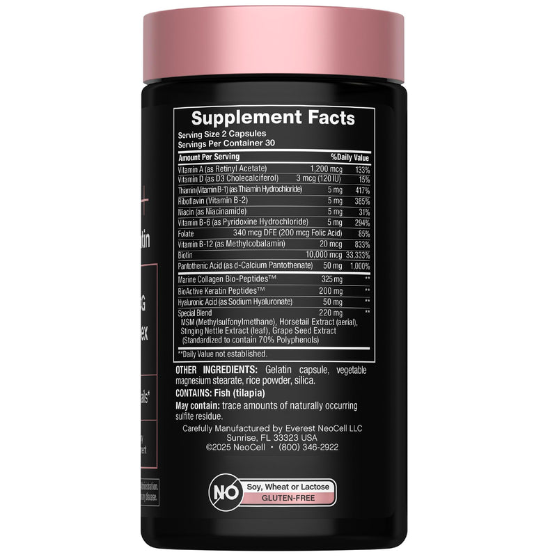 NeoCell Biotin Collagen Keratin Supplement | 80000mcg | 60 Capsules | Beauty B-Complex | Plus Hyaluronic Acid | Hair, Skin, and Nails