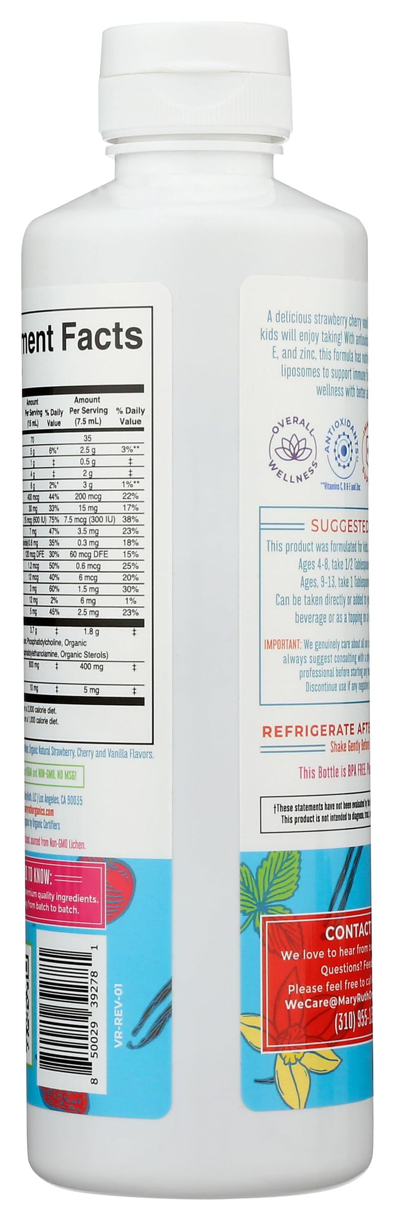 MARYRUTH'S Organic Kids Multivitamin Liposomal, 15.22 oz, Immune Support | Sugar Free, Immune Support, Bone Health, Cognitive Health, Overall Wellness
