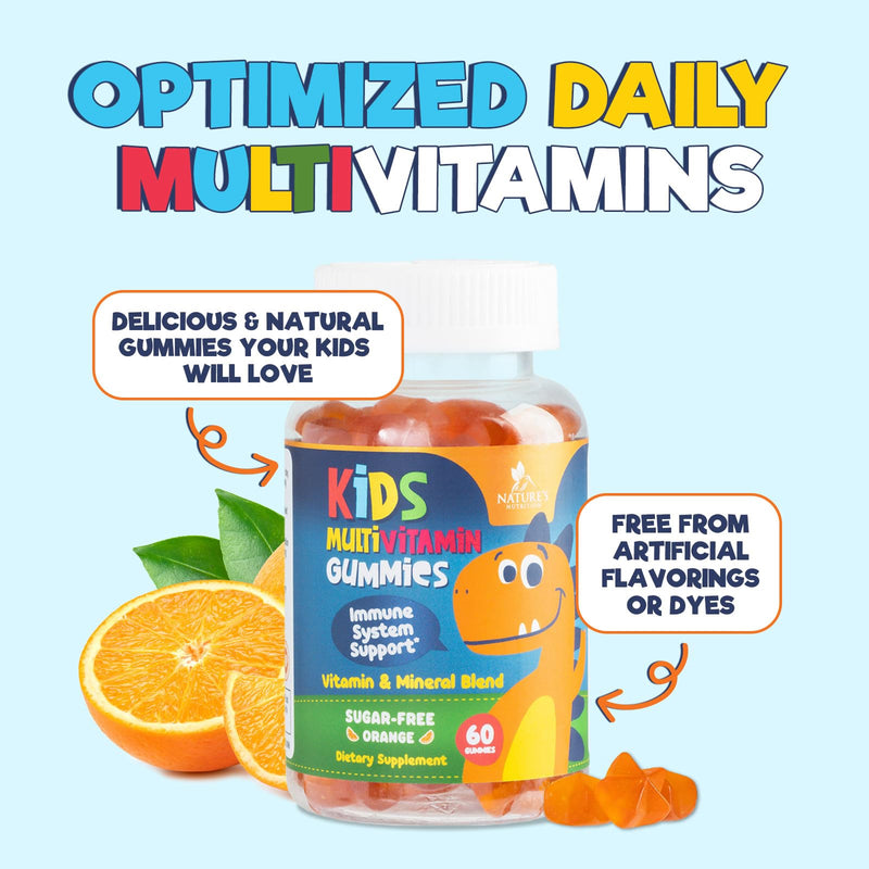 Kids Multivitamin Gummies - Sugar Free - Tasty Orange Flavor Gummy - Daily Immune Support with 100% Vitamin B12 - Essential Vitamins A, C, D3, E, B6, & Zinc Kid's Multivitamin - Non-GMO - 60 Gummies