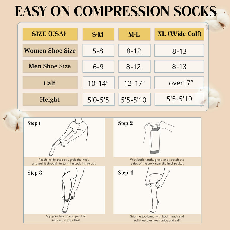 Premium Coton Compression Socks for Women&Men 15-20mmHg Knee High Sock for Nurses, Flying, Travel, Pregnancy 4pairs-mix1 Medium-Large
