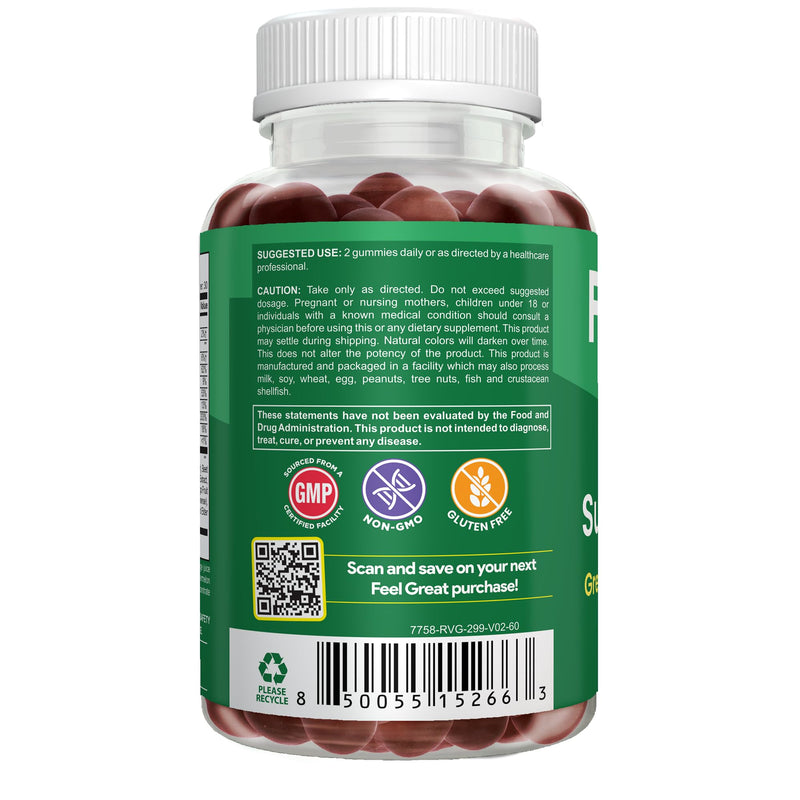 Feel Great Super Green Gummies Teen Vitamins | Vegan Veggie Gummy Multivitamin for Teens | Fruit and Vegetable Supplement | Veggie Fiber Supplement | 60 Count