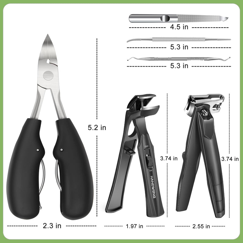 Toenail Clippers for Seniors Thick Toenails, Angled Head Large Toe Nail Clippers for Thick Nails for Men, Heavy Duty Ingrown Toenail Clippers with Wide Jaw, 360° Rotating Nail Clipper with Long Hande 6PCS Nail Clippers Set