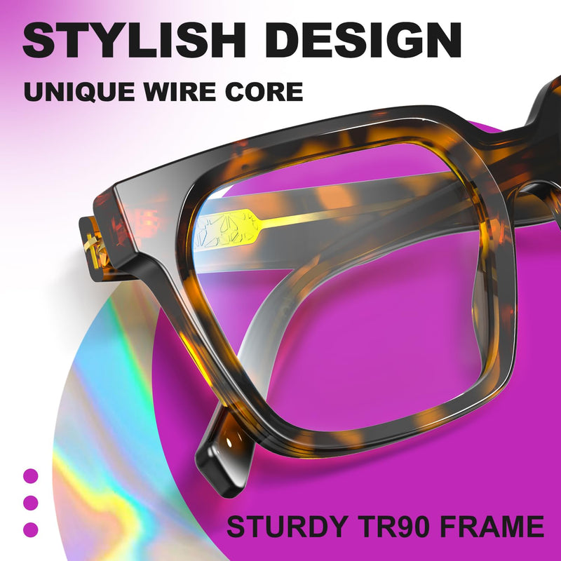 VISOONE Rectangle TR90 Blue Light Blocking Glasses Computer Eyewear with Preppy Look for Women and Men Cougar Cougar Upg Amber Tortoise