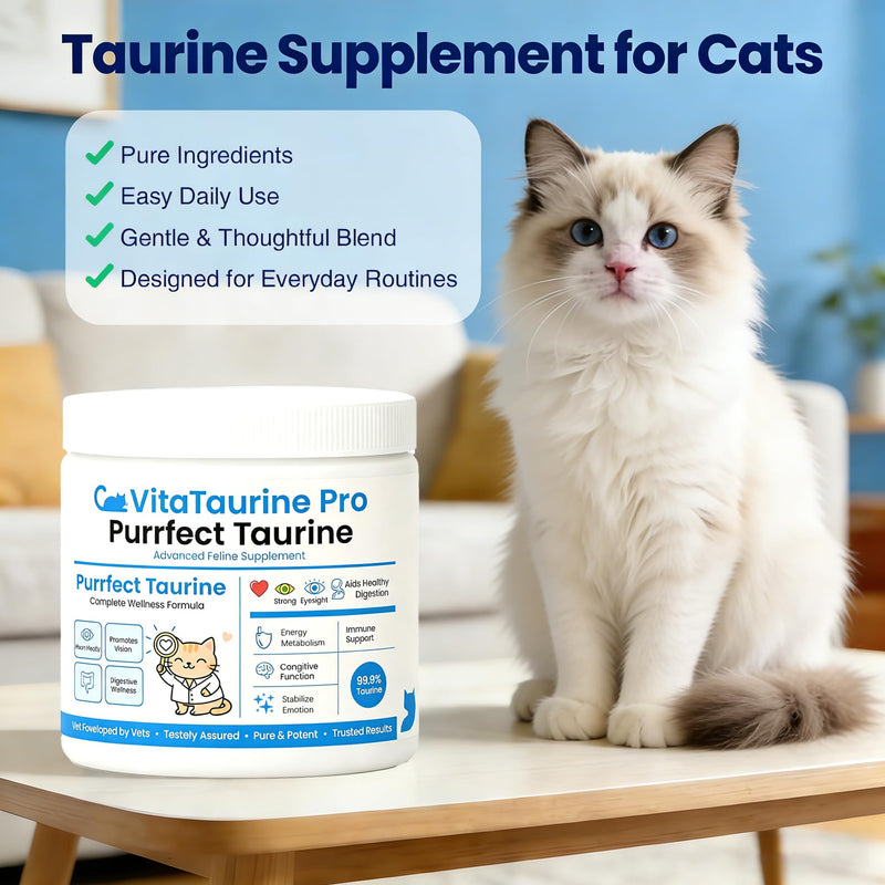 Purrfect Taurine - Taurine Supplement for Cats,Taurine for Cats - Supports Overall Vitality, Essential Amino Acid for Cat Wellness,200g