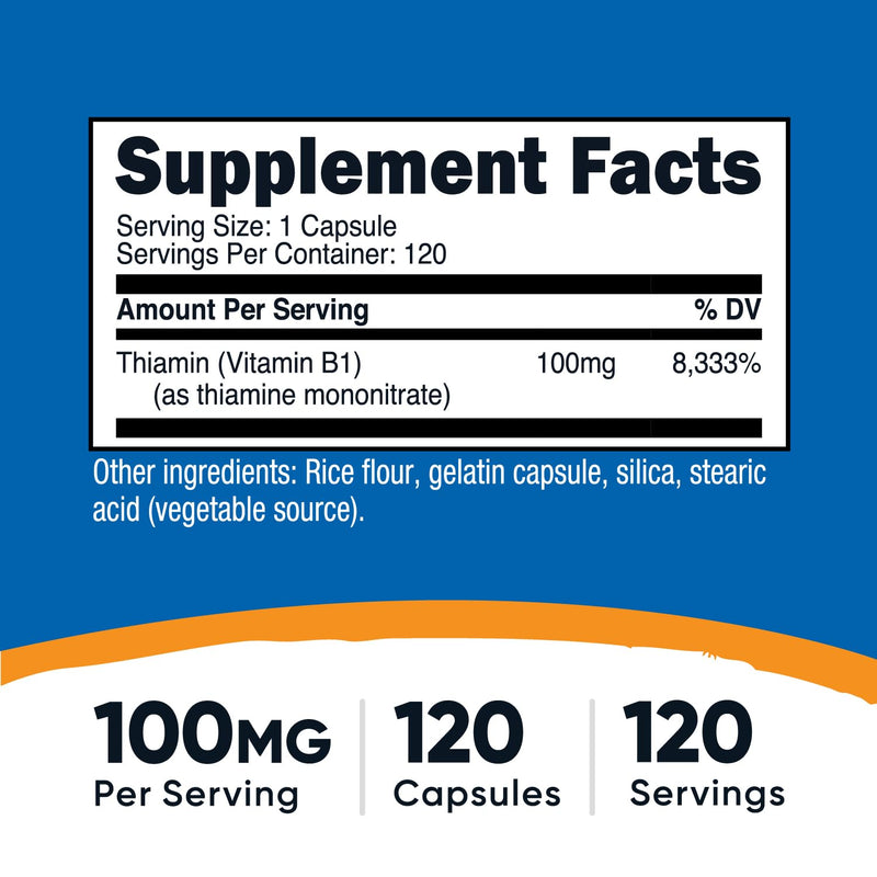 Nutricost Vitamin B1 (Thiamine) 100mg, 120 Capsules, Gluten Free | GMO-Free 120 Count (Pack of 1)