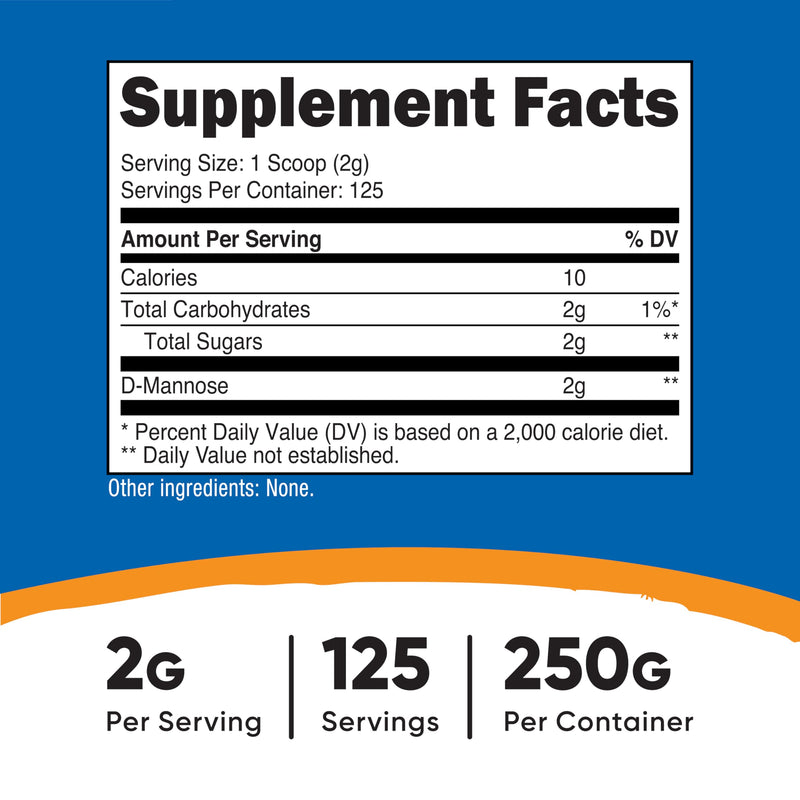 Nutricost D-Mannose Powder 250 Grams - Non-GMO and Gluten Free 8.8 Ounce (Pack of 1)