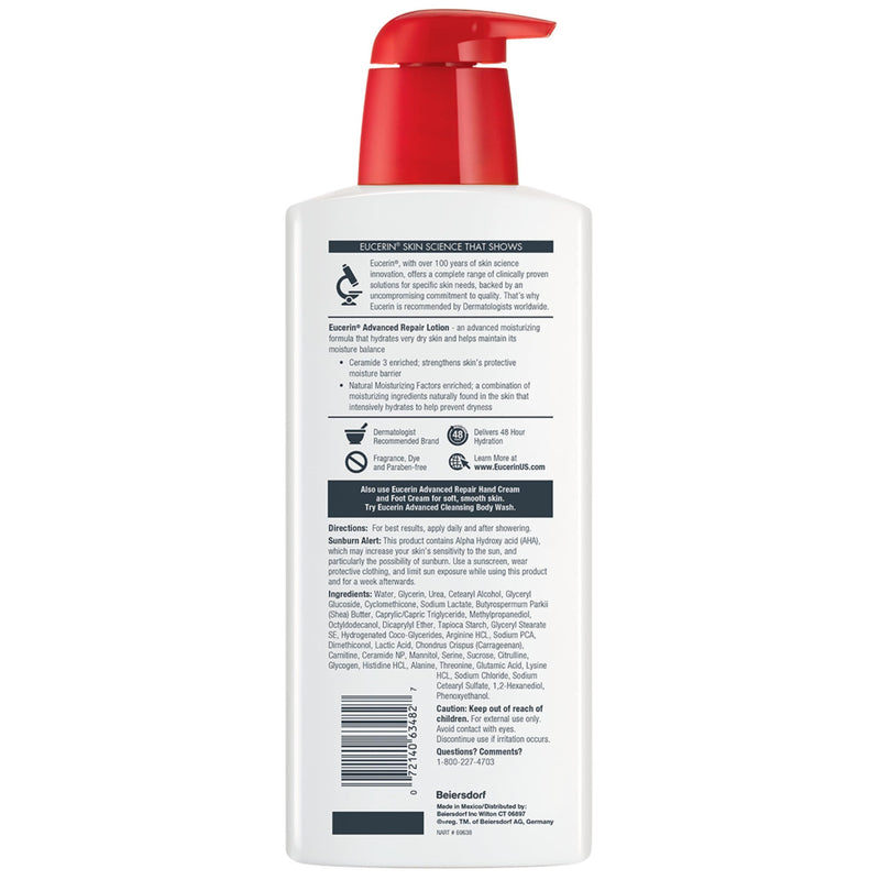 Eucerin Advanced Repair Body Lotion for Very Dry Skin, Unscented Lotion Formulated with Ceramides, 16.9 Fl Oz Bottle 16.9 Fl Oz (Pack of 1)