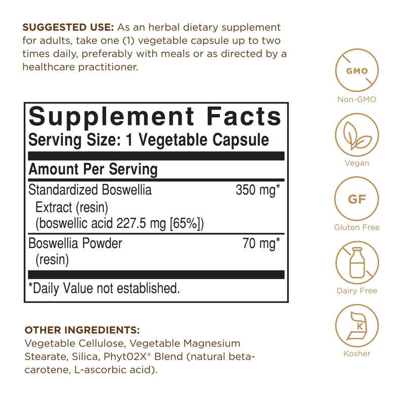SOLGAR Boswellia Resin Extract Vegetable Caps, 60 CT - BeesActive Australia