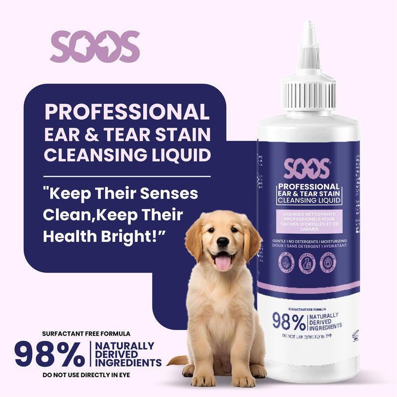 SOOS Pet Natural Ear and Eye Stain Cleansing Liquid for Dog & Cat - Cleaning Your Pets Ears and Eyes - 120ml