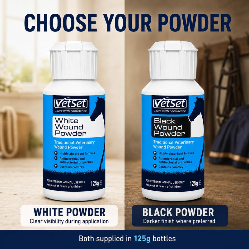 Wound Powder 125g | Traditional Veterinary Wound Powder for Horses, Dogs & Farm Animals | Highly Absorbent Formula with Antimicrobial & Antibacterial Properties (White) White Powder 125g