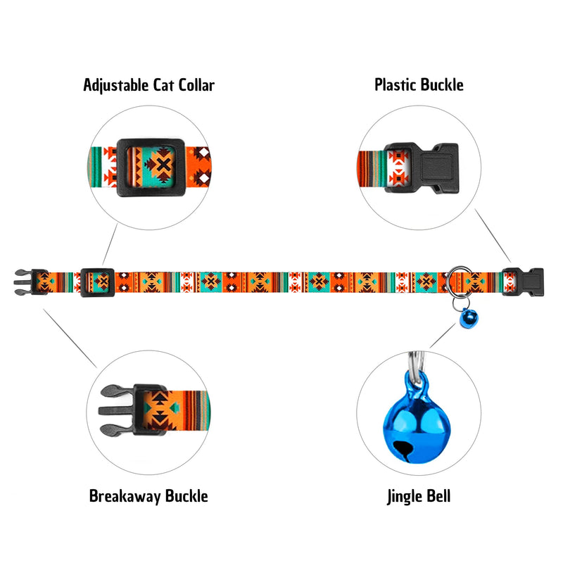 Cat Collar Breakaway 2PCS Adjustable Pattern Tribal Aztec Southwest Safety Pet Collars for Cats Kitten (Tribal + Southwest) - BeesActive Australia