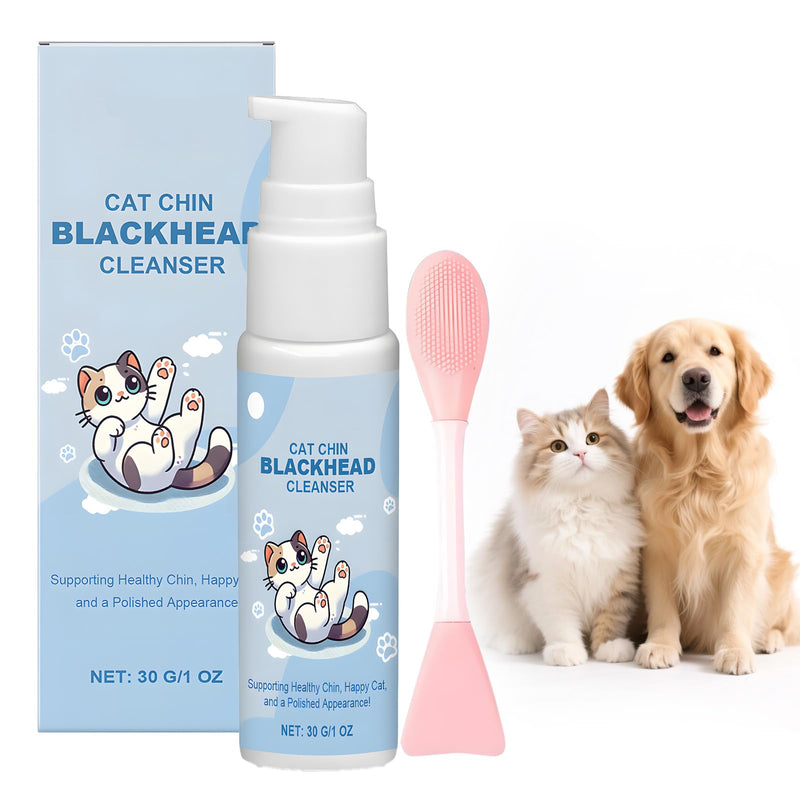 Cat Chin Acne Care Kit, Chin Cleaner with Silicone Cat Brush, Gently Cleansing Blackheads Exfoliation Keeps Cats Chins Clean