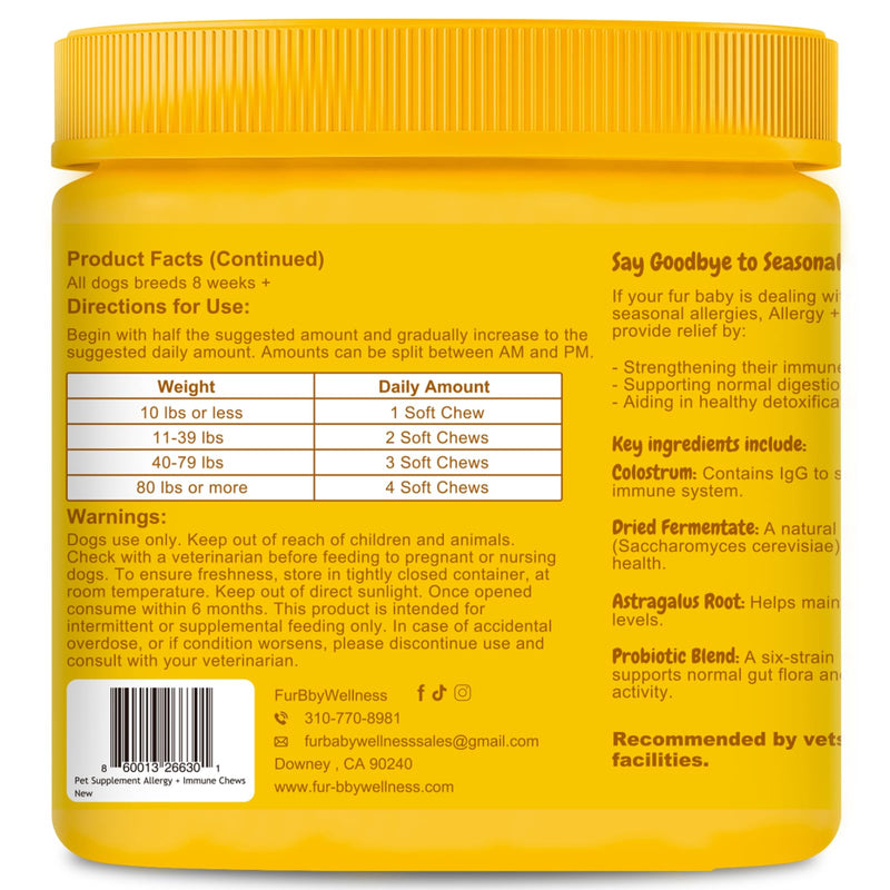 Allergy & Immune Support for Dogs Anti-Itch - Provide Seasonal Allergy Relief, Dog Probiotics for Itchy Skin, Ears, Eyes, and Stops Paw Licking - 90 Soft Chews