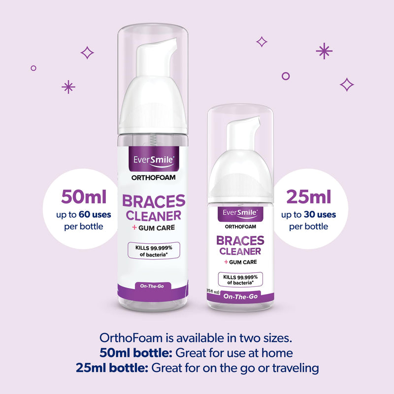EverSmile OrthoFoam Braces Cleaner ‚Äî Brushable Foam Whitens Teeth, Eliminates Bacteria, Fights Plaque and Bad Breath ‚Äì Cleans Under Metal, Ceramic, Clear Brackets and Wires ‚Äì 50ml 1.69 Fl Oz 1 Pack