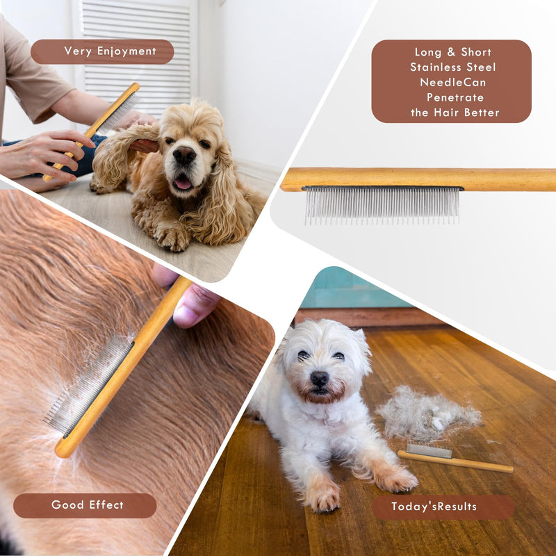 Dog Slicker Brush for Medium or Long Haired Dogs, Long Pin Slicker Brush for Removes Loose Hair, Tangles and Knots, Best Grooming Brush forl Small Animals, Large, Free Pet Comb, Wood - BeesActive Australia